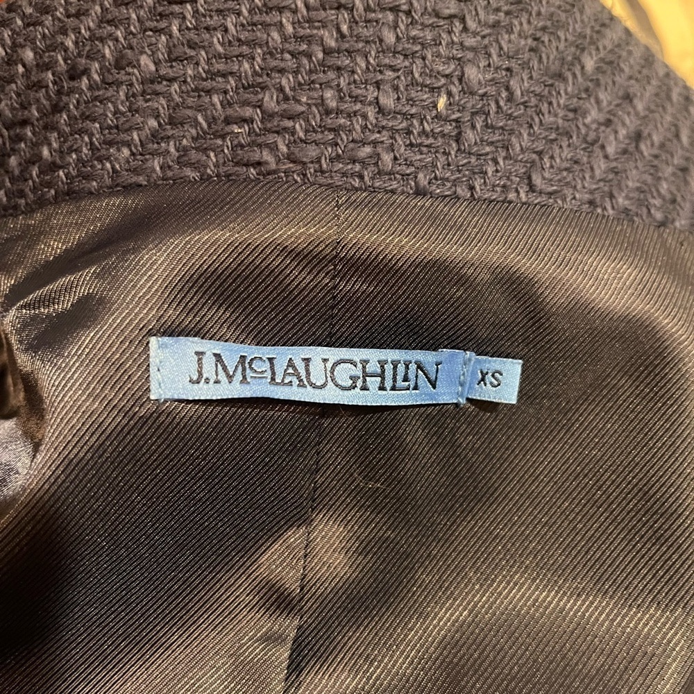 J. McLaughlin Textured Navy Blue Belted Car Coat Arden size XS - Picture 4 of 7